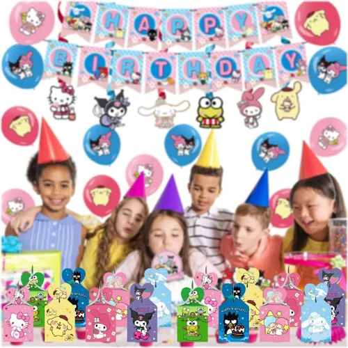 Vista 6 de ARHAVI 12 cajas de regalo para fiesta de cumpleaños de niños, Kuromi y mi melodía, Keroppi, pompompurina, Badtz, suministros de decoración de fiesta