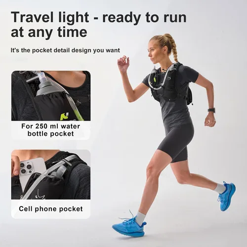 Vista 2 de N NEVO RHINO Chaleco para correr, chaleco de agua para correr de hidratación, 5.5 L, con bolsa de agua de 1.5 L, mochila de hidratación ligera