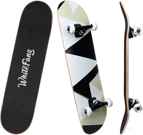 Vista 17 de WhiteFang Patinetas para principiantes, patineta completa de 31 x 7.88 pulgadas, 7 capas de arce canadiense con doble kick cóncavo estándar y Arrow