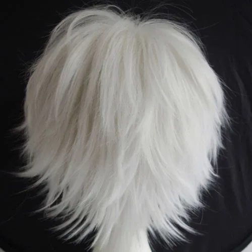 Vista 4 de Peluca de pelo completo unisex suave abultada lisa para cosplay, disfraz de anime, Blanco