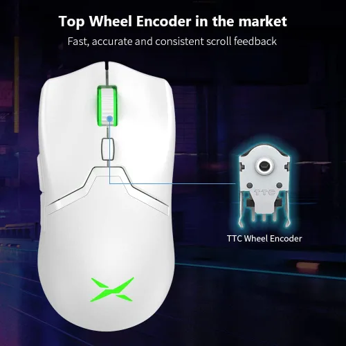 Vista 8 de DeLUX M800PRO - Mouse inalámbrico para juegos con sensor PAW 3370, conexión multidispositivo, rueda codificadora TTC, 19000 DPI, 70 G ligero