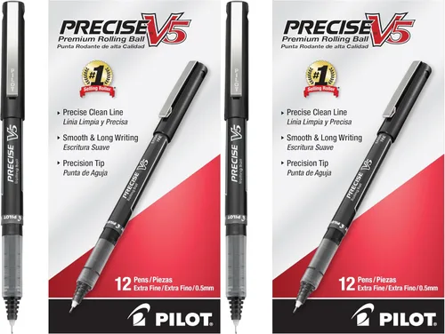Vista 10 de Pilot, Precise V5, Bolígrafos de Tinta Líquida con Tapa de Bola Rodante, Punta Extra Fina 0.5 mm (0.020 in), Colores Surtidos, Paquete de 12