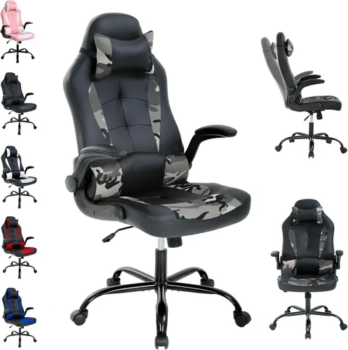 Vista 12 de Silla de videojuegos de respaldo alto, silla de computadora con reposacabezas y soporte lumbar, silla de computadora de altura ajustable, silla