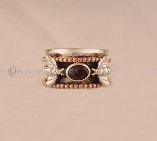 Vista 4 de 925 Silver Ring, Handmade Ring Women, Spiritual Spinner Ring, Fidget Spinner Ring, Minimalist Ring Silver, Natural Garnet Ring, Bohemian Silver
