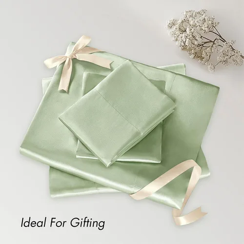 Vista 122 de Madison Park Essentials - Juego de sábanas de satén de lujo y sedoso con brillo natural, bolsillo elástico de 14 pulgadas para colchones de hasta 16