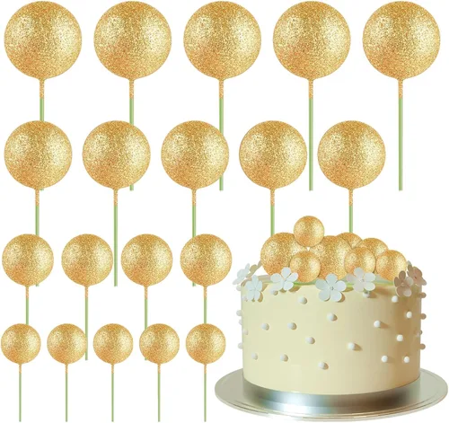 Vista 19 de ASTARON 20 piezas de decoración de bolas para pastel, mini globos, decoraciones de pastel, palos, bolas negras, decoraciones de pastel