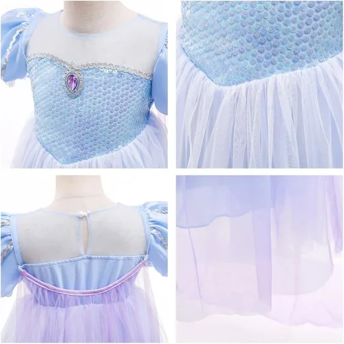 Vista 42 de Frozen - Vestido de princesa Elsa para niñas, disfraz de Halloween, Navidad, cumpleaños, fiesta, vestido de tul con accesorios