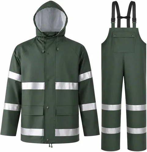 Vista 11 de Rain Suit For Men & Women Waterproof Heavy Duty Rain Gear Reflective Jacket for Fishing Outdoor Work Raincoats Negro