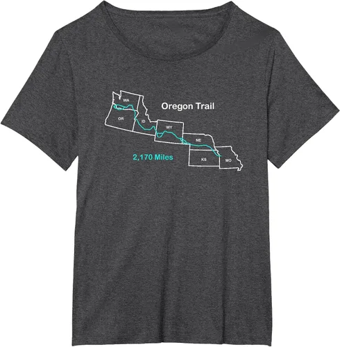 Vista 10 de Route Map of The Oregon National Historic Trail T-Shirt Asphalt Grey