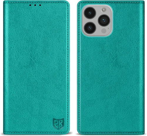 Vista 33 de ZZXX Funda tipo cartera para iPhone 14 con bloqueo RFID, soporte de ranura para tarjetas, funda protectora de cuero magnético fuerte plegable
