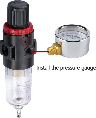 Vista 4 de SAGUD Compresor de aerógrafo Regulador de presión de aire Mini filtro en línea Aceite Trampa de agua humedad con adaptador de aerógrafo, ajuste