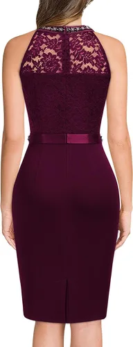 Vista 2 de Miusol Vestido de cóctel sin mangas con cuello halter y encaje floral retro para mujer