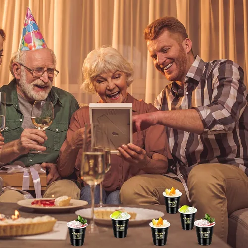 Vista 5 de 100 vasos desechables de plástico transparente para cumpleaños de 30 años de 30 años, de 2 onzas, para hombres y mujeres, para aniversario, fiesta