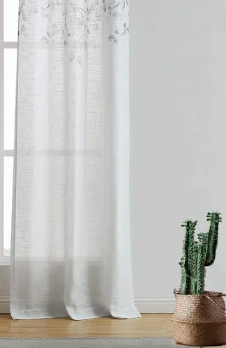 Vista 6 de Central Park Panel de Cortina de Ventana de Lino Transparente Metálico con Estampado Floral de Hojas para Sala de Estar Rústica/Dormitorio Paneles