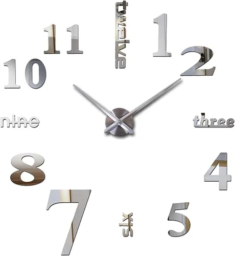 Vista 9 de Relojes de pared grandes 3D DIY para decoración de sala de estar, calcomanías de reloj de pared, sin marco, superficie de espejo, calcomanía