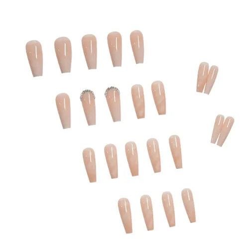 Vista 21 de Uñas postizas francesas a presión, uñas postizas largas de acrílico con forma de ataúd de cobertura completa, uñas postizas de bailarina