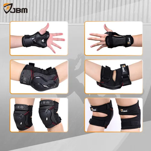 Vista 6 de JBM BMX Rodilleras y coderas con muñequeras, equipo protector. Conjunto para ciclismo, equitación, andar en bicicleta y varios deportes. Protección
