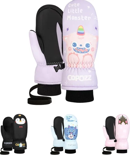 Vista 7 de COPOZZ Guantes de esquí para niños, 3M Thinsulate con aislamiento térmico para niños, guantes de nieve resistentes al viento y cálidos guantes