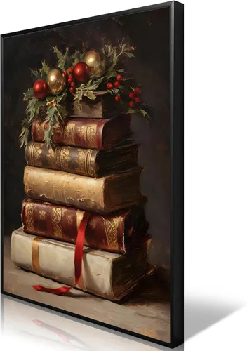 Vista 11 de uoyien Arte de pared vintage de Navidad, impresiones de pintura en lienzo, regalos de Navidad para niños, arte de pared estético de casa de campo