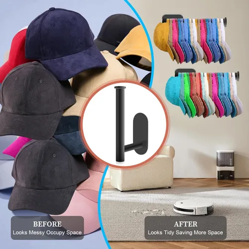 Vista 7 de Eiito Percheros para gorras de béisbol, ganchos adhesivos para sombreros para pared, percha de gorra de béisbol de acero inoxidable (negro)