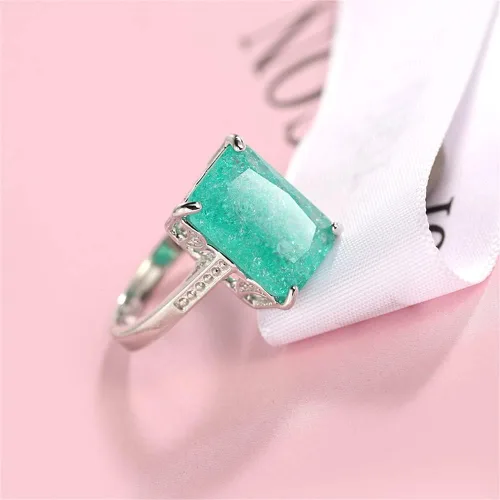 Vista 3 de 925 Sterling Silver Saudi Star Ice Zircon Ring Green Gemstone Ring Square Cut CZ Diamond Ring Eternity Engagement Wedding Band Ring Promise Ring for