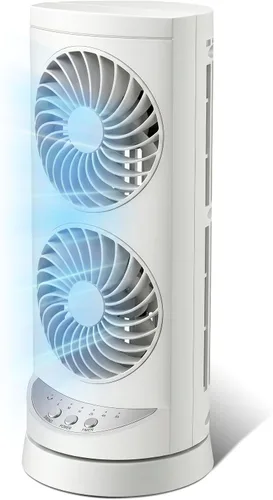 Vista 9 de Ventiladores de torre personales de refrigeración que soplan aire frío, ventilador de escritorio pequeño de pie con 3 velocidades y temporizador