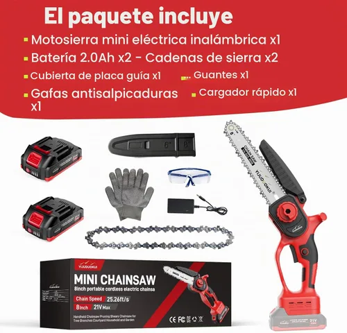 Vista 7 de Mini motosierra inalámbrica de 8" con 2 baterías Luz roja