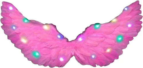 Vista 3 de XIAXAIXU Alas de hada luminosas para niñas, alas de ángel de mariposa, disfraces de fiesta de cosplay con falda, corona y varita de hadas (rosa, S)
