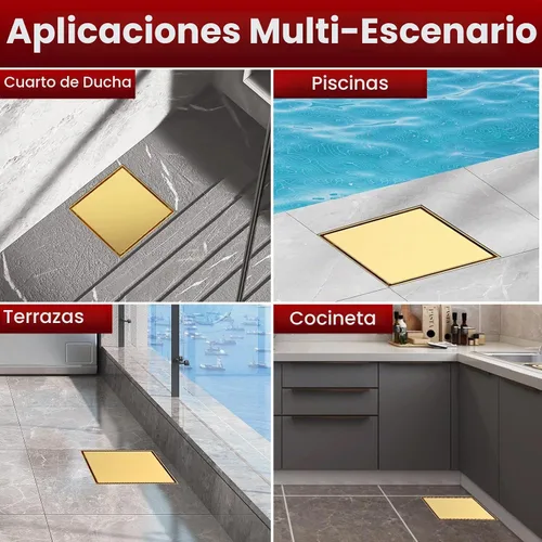 Vista 7 de DLONE® Drenaje de ducha 6 pulgadas oro cepillado con panel de inserción