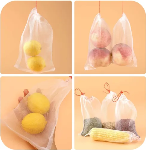 Vista 5 de Kikhope 100 bolsas de protección de frutas, bolsas de red de jardín de 6 x 4 pulgadas con cordón, bolsas de red de frutas, bolsas de barrera de red