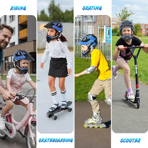 Vista 8 de Lixada Casco de bicicleta para niños, ajustable, desmontable, de cara completa, casco de ciclismo para niños, bicicleta, monopatín, scooter,