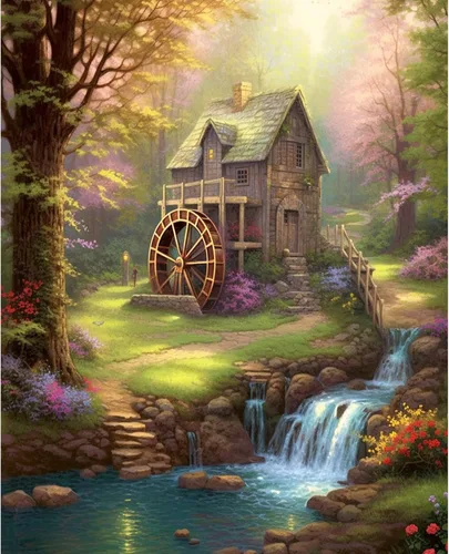 Vista 24 de Tucocoo Pintura de cabaña forestal por números para adultos, kits de pintura al óleo digital sobre lienzo con pinceles y pigmento acrílico, rueda