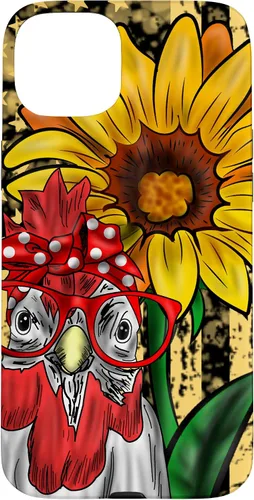 Vista 9 de iPhone 16 doméstico pollo vidrio bandera americana girasol retro divertido caso