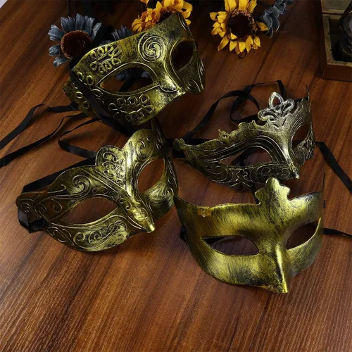 Vista 7 de Amosfun 4 piezas de máscara de mascarada, máscara griega romana vintage, máscara para fiesta veneciana, Halloween, cosplay, máscara para hombres