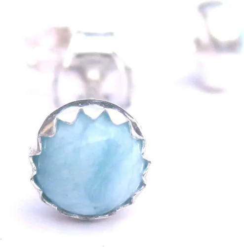Vista 2 de Larimar Earrings Sky Blue Stud Gemstone 5mm Post Earrings