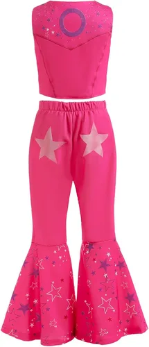 Vista 4 de BILOPER 3Pcs Pink Cowboy Costume Girls Toddler Movie Doll Costume Set Halloween Cosplay 4-12Years