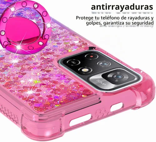 Vista 4 de CCSmall Para Xiaomi Redmi Note 11 4G Case Liquid Glitter Cover Rosa Malva Malva Rosa