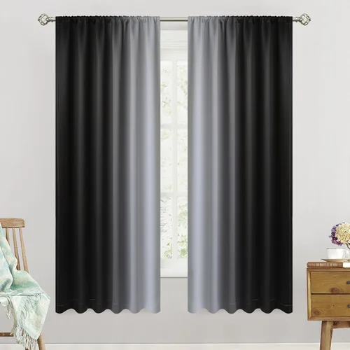 Vista 31 de SimpleHome Cortinas Pequeñas Negras Impermeables con Bolsillo para Barra Suave para Cocina, Cortinas Impermeables con Bolsillo para Barra