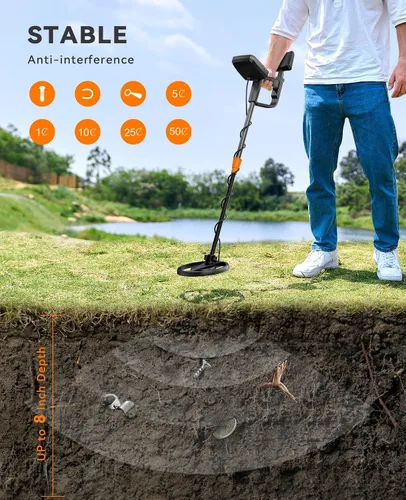 Vista 6 de SUNPOW Detector de metales para adultos y niños, fácil de usar y montar, ligero y divertido para actividades familiares, bobina impermeable de 8