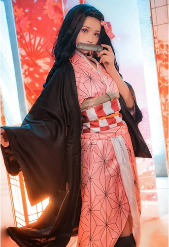 Vista 4 de UQJE Kamado Tanjir - Disfraz de cosplay de Tanjir de anime para niños, conjunto de kimono de Halloween