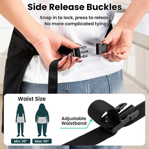 Vista 5 de Delantal de limpieza de 6 bolsillos con hebilla, delantal de limpieza a prueba de salpicaduras Adjustable Waist Belt with Zipper, Soft Heavy