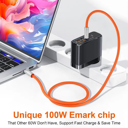 Vista 3 de Cable USB C 3.2 Gen2 de silicona de 3.3 pies, ultra flexible y suave, USB C de 20 Gbps 4K a 60 Hz, carga rápida, 100 W, cable tipo C