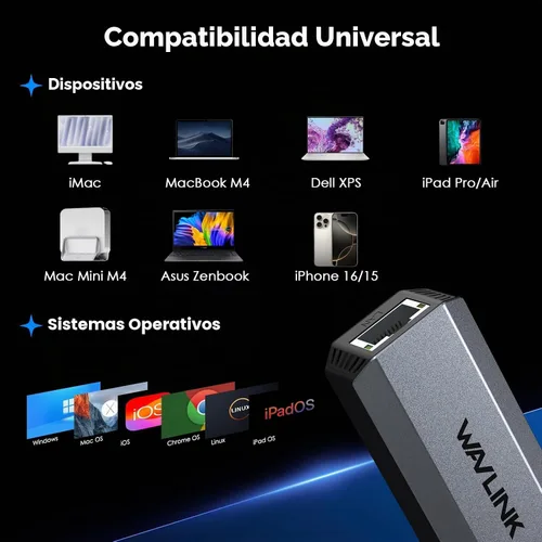 Vista 4 de WAVLINK Adaptador USB C a Ethernet de 5 Gbps