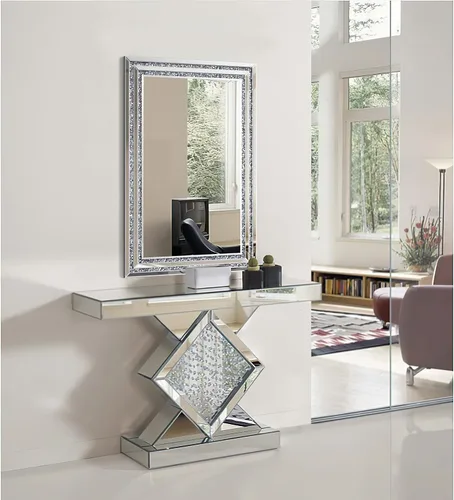 Vista 6 de Espejo de baño rectangular con diamantes de cristal de 36 x 24 Vidrio templado HD
