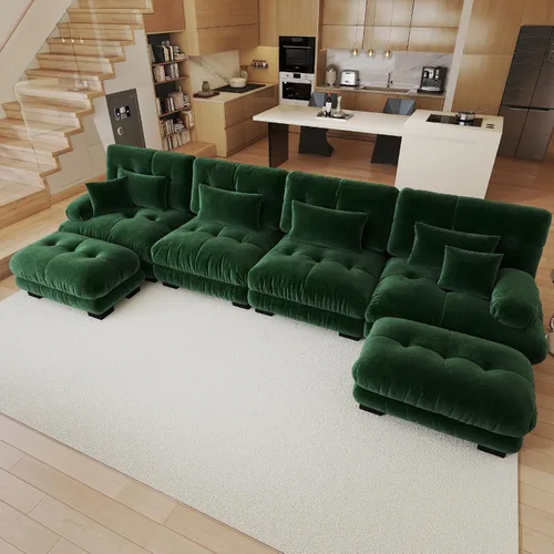 Vista 38 de Sofá modular de gran tamaño de 94 pulgadas, sofás seccionales grandes de color beige y blanco para sala de estar, juego de sofá de terciopelo, sofás
