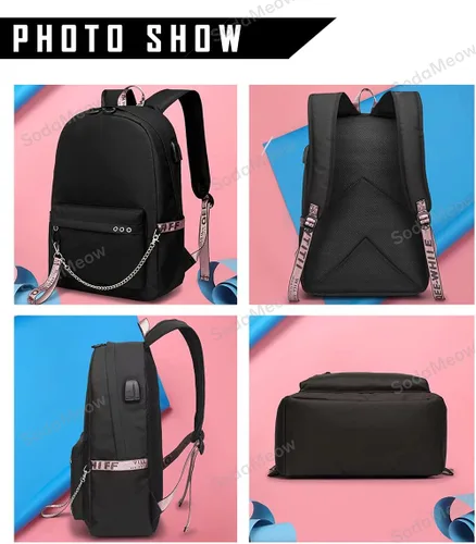 Vista 3 de SodaMeow Mochila Demon Anime Bag Kimetsu no Yaiba Nezuko Casual Mochila Slayer con puerto de carga USB, llavero gratis, B-muichiro, Casual