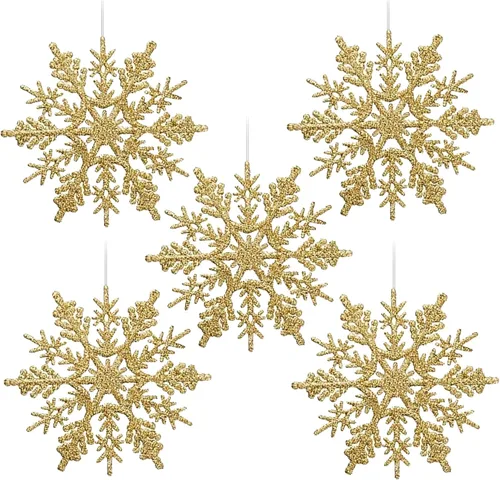 Vista 10 de Adornos de copos de nieve de plástico brillante de 4 pulgadas (30 unidades, champán)