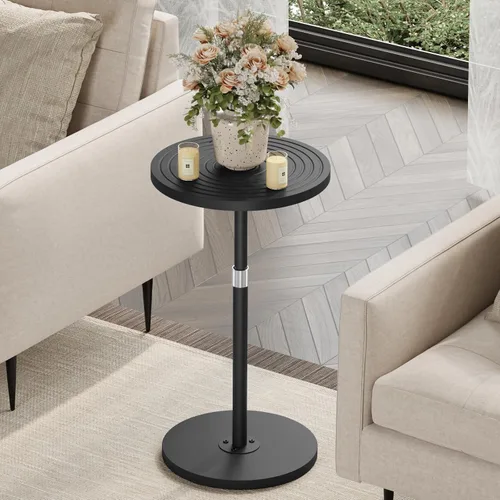 Vista 2 de Asgolion Mesa auxiliar redonda, mesa de bebidas de altura ajustable para espacios pequeños, mesa de Martini con pedestal, mesas de cóctel, base
