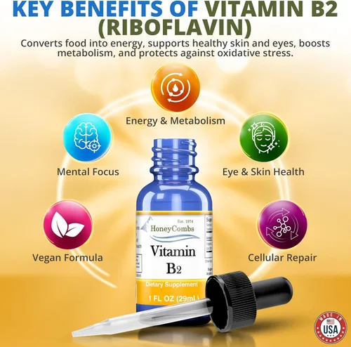 Vista 8 de Gotas líquidas de vitamina B2 - Suplemento de riboflavina B2 para el metabolismo energético y el apoyo del sistema nervioso - Vitamina líquida B2