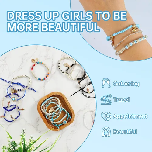 Vista 9 de 12 pulseras para mujer, pulsera de protección, pulsera de amistad, pulsera de ojo de diablo con cuentas, pulsera de moda bohemia multicapa